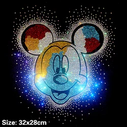 Disney Mickey Minnie Mouse Shiny iron on applique patches hot fix rhinestone transfer motifs for shirt dress.