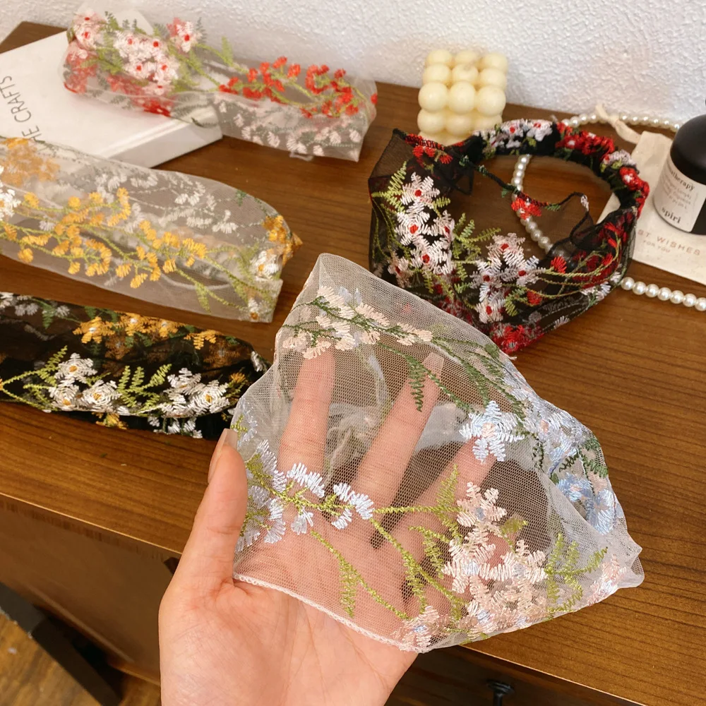 

Sweet lace embroidered small flower headband women's fashion large intestine ring hairpin headband Mori mesh headband headgear