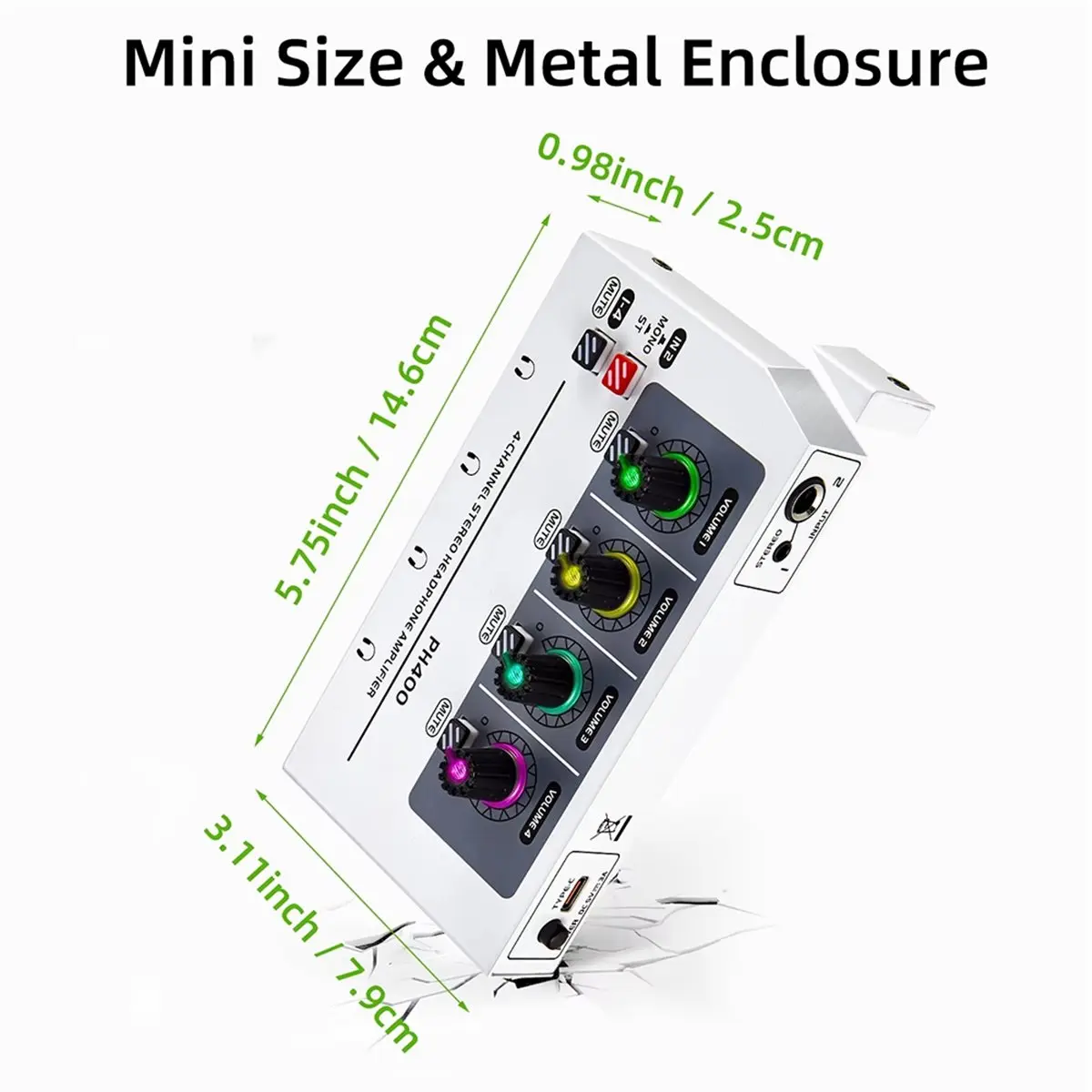 Summer sale- PH400 4-Channel Stereo Headphone Amplifier,Distribution System Maximum Push of 600 Ohm Headphones RGB Lighting E