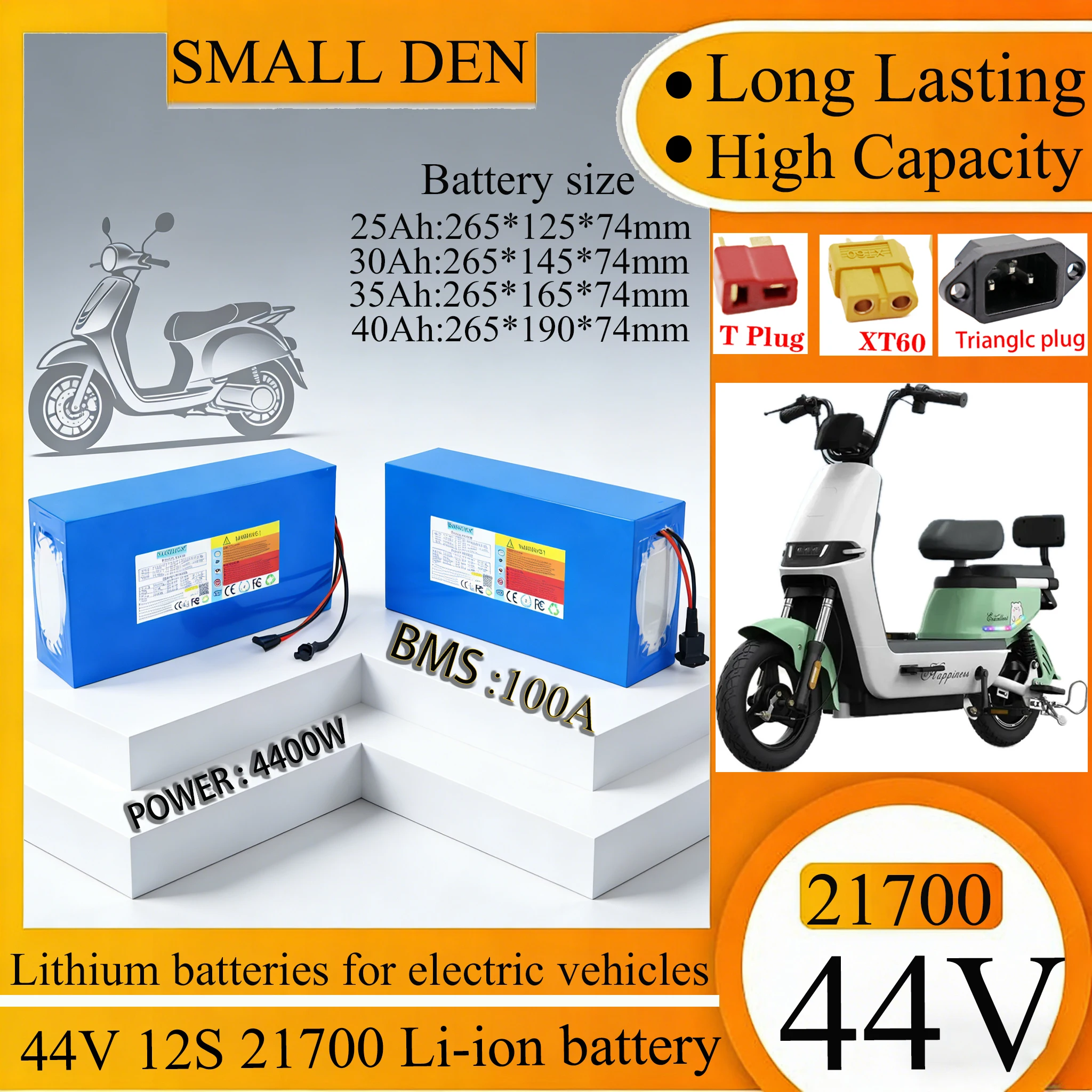 42V/44V 25Ah 30Ah 35Ah 40Ah  21700 12S Lithium Battery with 100A BMS 4400W for Electric Scooter Lithium Ion Battery Pack