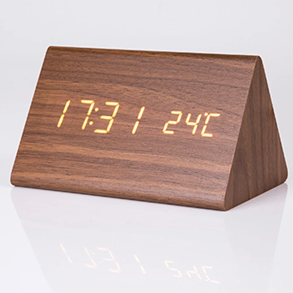 

Night Light Wood Clock Led Digital Alarm Desk Clock Temperature Display Adjustable Brightness 12/24H Silent For Teens