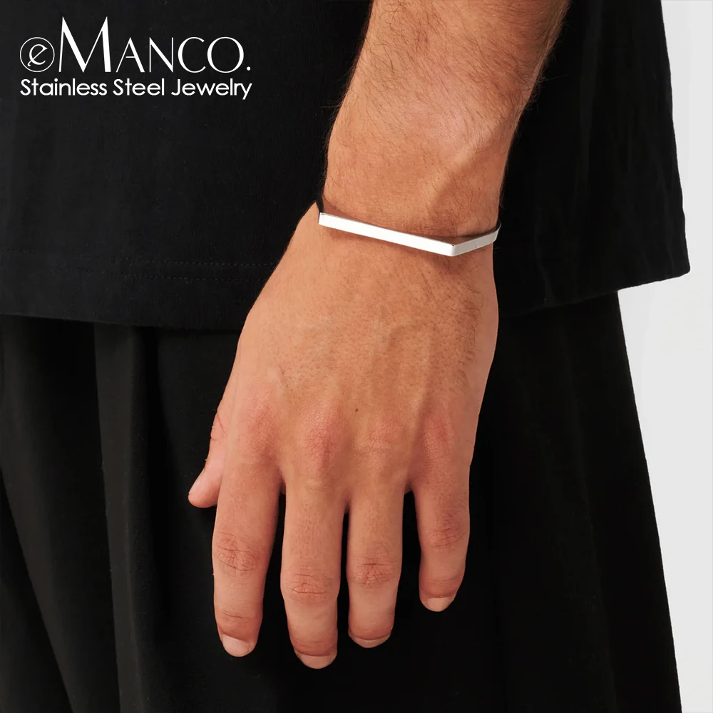 eManco Classic Open Bracelet Minimalist Stainless Steel Gold Plated Men\'s Bracelet Wholesale