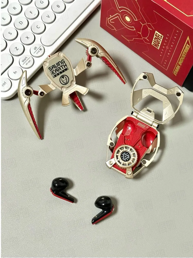 MARVEL Collaboration سماعات بلوتوث ANC نشط إلغاء الضوضاء سماعات بلوتوث اللاسلكية الرياضة الألعاب هدية الرجل الحديدي