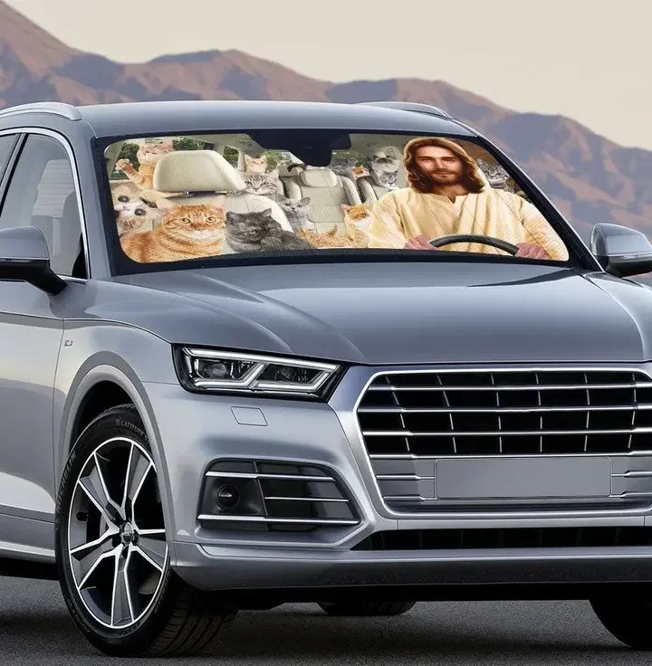 

DRIVING JESUS AND CAT авто солнцезащитный козырек на лобовое стекло забавное животное персонализированный складной солнцезащитный козырек солнцезащитный козырек для автомобиля внедорожник