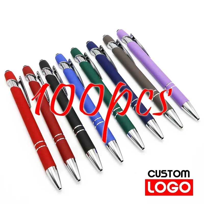 100pcs Metal Ballpoint Pen Touch Screen Pen Office School Advertising Pen Custom Logo Text Engraving Custom Pen Weed Pen