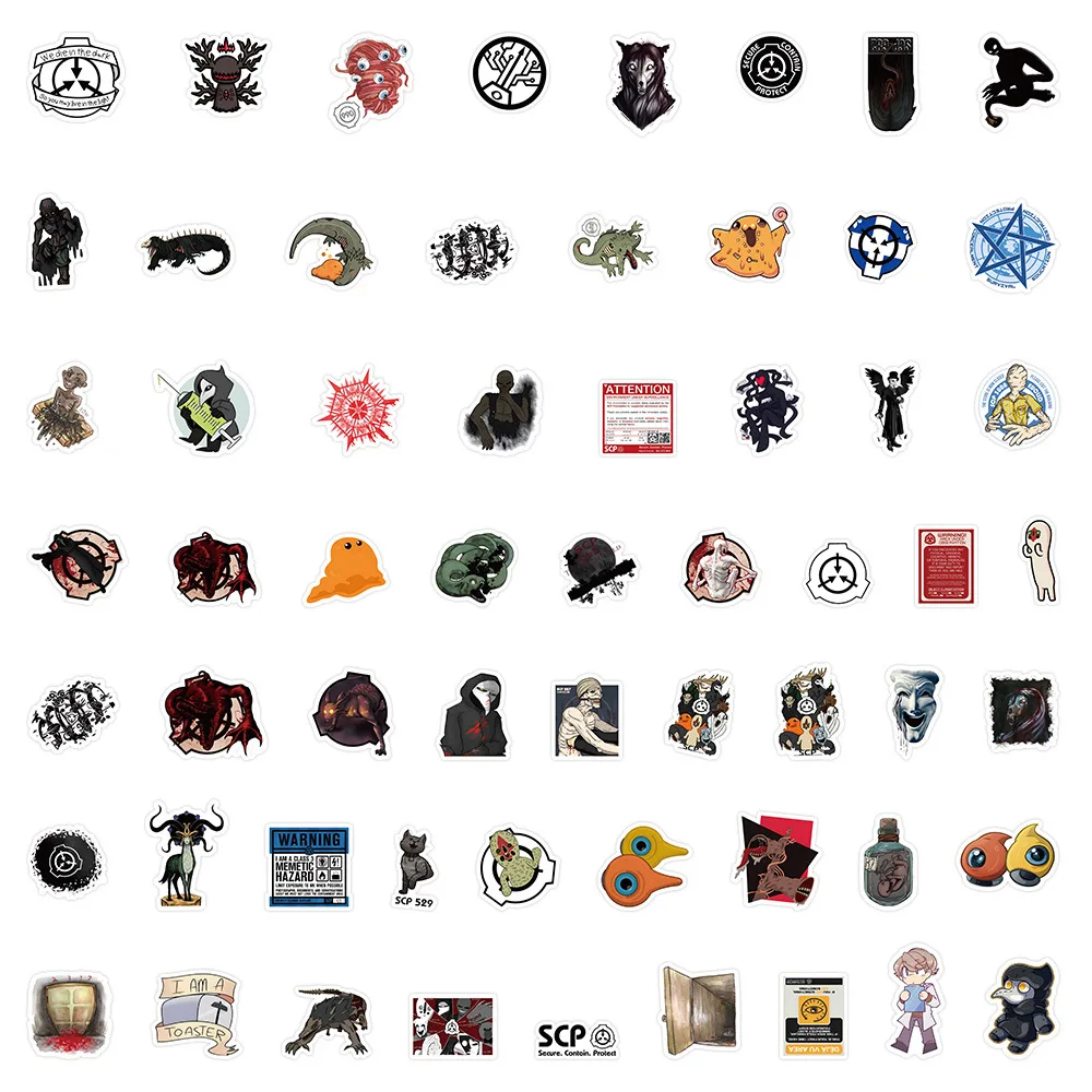 

60PCS SCP Foundation Cartoon Doodle Decorative Mobile Phone Case Suitcase iPad Skateboard Waterproof Sticker Kids Toy