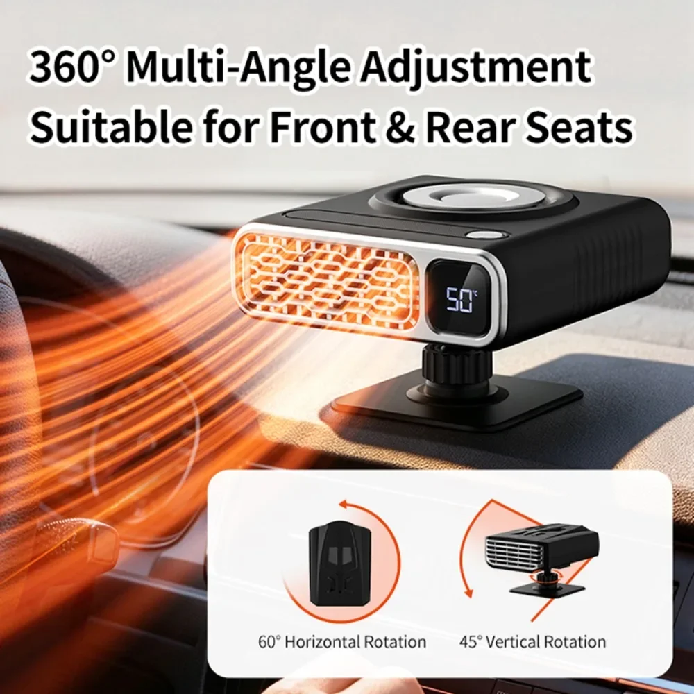 Fast Heating Warmer 12V Portable Digital Display Silent Car Heater Fan Windshield Defroster Demister 360 Degree Adjustable