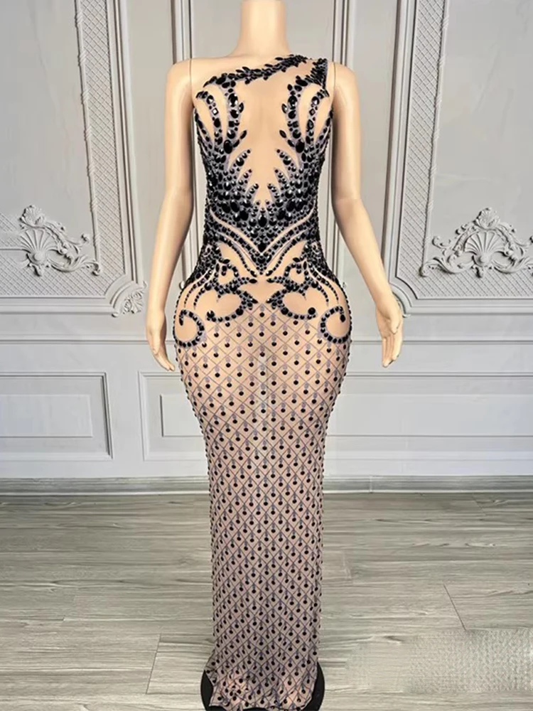 

High Quality Hot Stamping Sexy Single Shoulder Color Blocked Elastic Dress 2025 New Fashion Custom Women'S Clothing