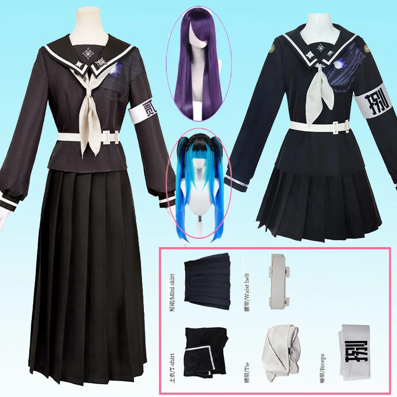 

Tsukumo Kako Cosplay Game The Hundred Line Sizuhara Hiruko Cosplay Costume Black Uniform Wig Suit Outfit for Women Clothing