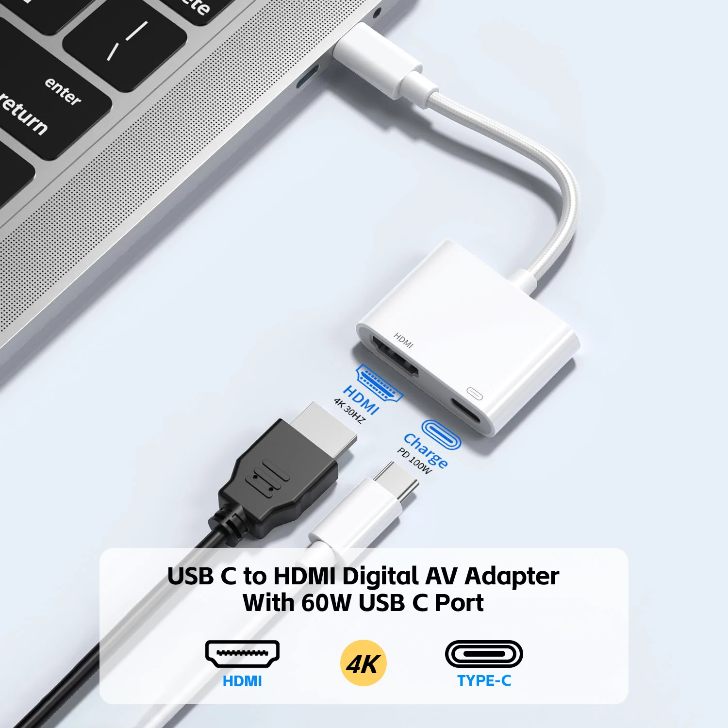 Adaptateur USB C vers HDMI pour iPhone 15, AV numérique de type C, connecteur d\'écran divisé 4K pour iPhone 15 vers moniteur de budgétaire HDTV