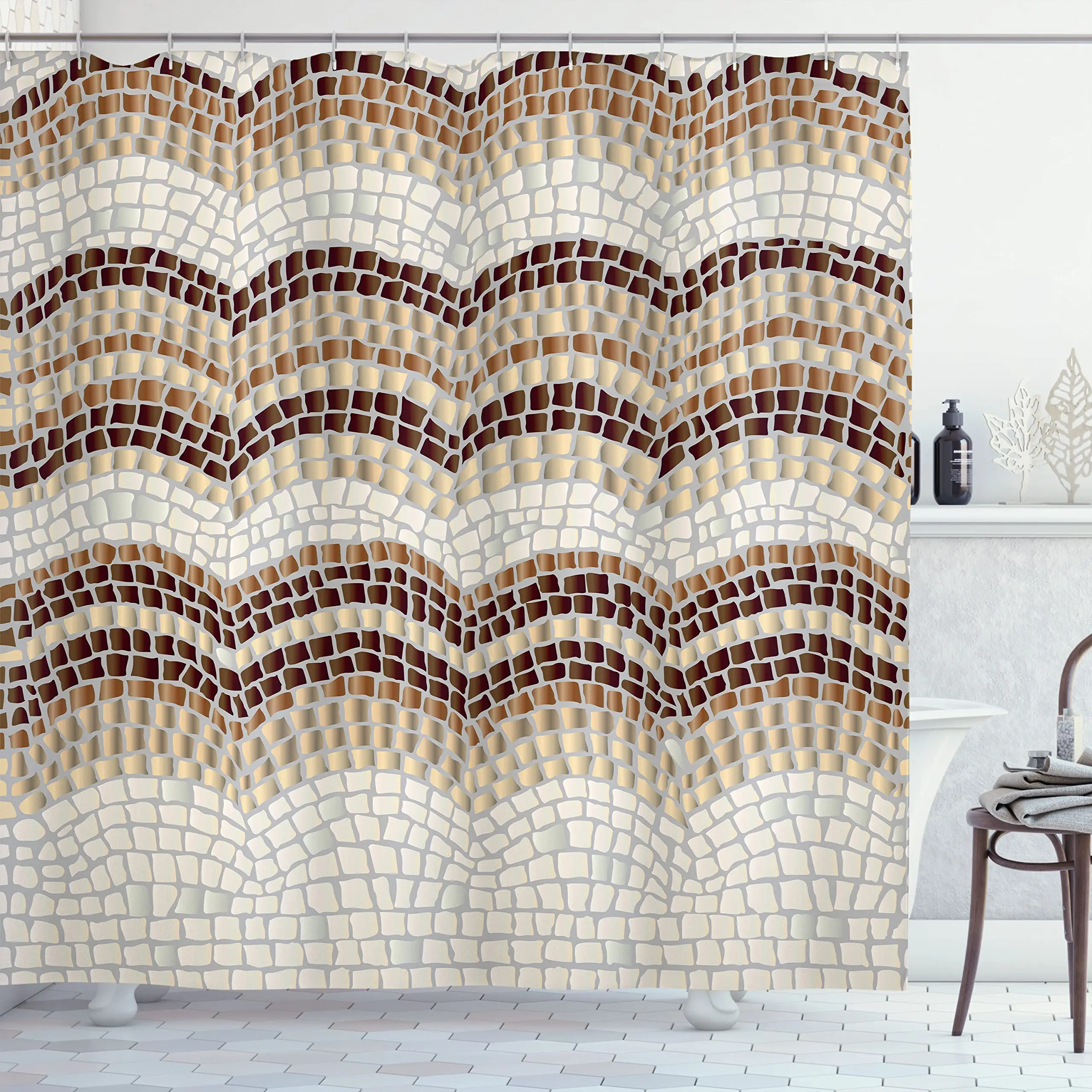 Abstract Geometry Shower Curtain,Geometric Bathroom Curtain Minimalist Simple Aesthetic Bath Decor Curtain with Hooks