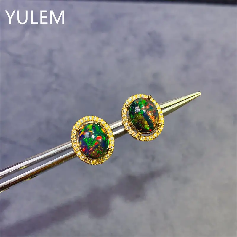 925 الفضة الطبيعية العقيق الأسود 8x10mm وأقراط للنساء رائع أنيقة مع شهادة #1