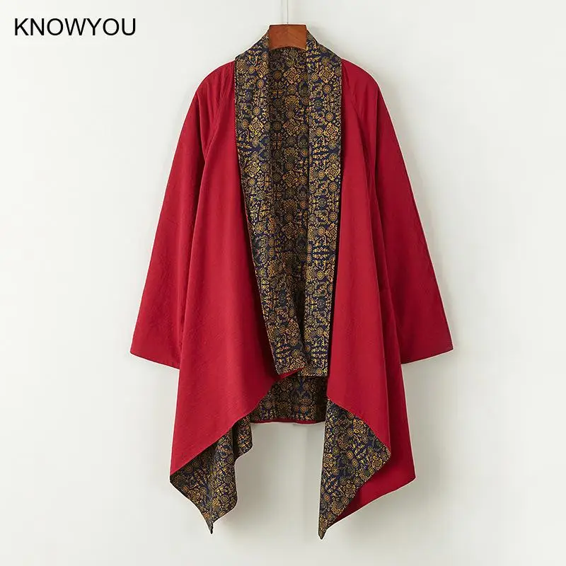 

Пальто в китайском стиле, тибетский этнический ветер, мужская шаль ханьфу, капюшон, хлопковое льняное пальто, пончо с шалью и принтом, длинный рукав, пашмина