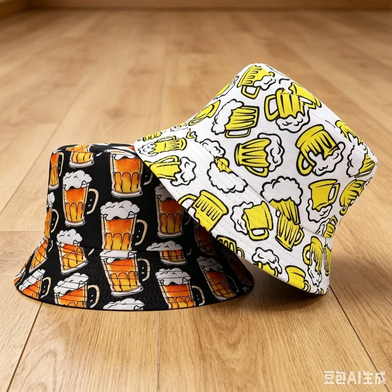 Beer Print Bucket Hat Festival Party Decorate Fisherman Hat Women Men Summer Outdoor Sun Protection Panama Reversible Sun Gorras