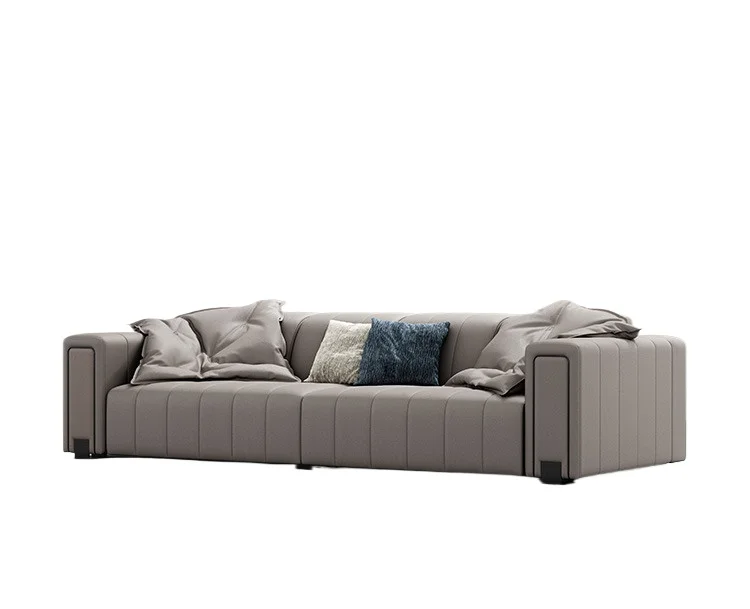 Italian minimalist villa living room full leather sofa