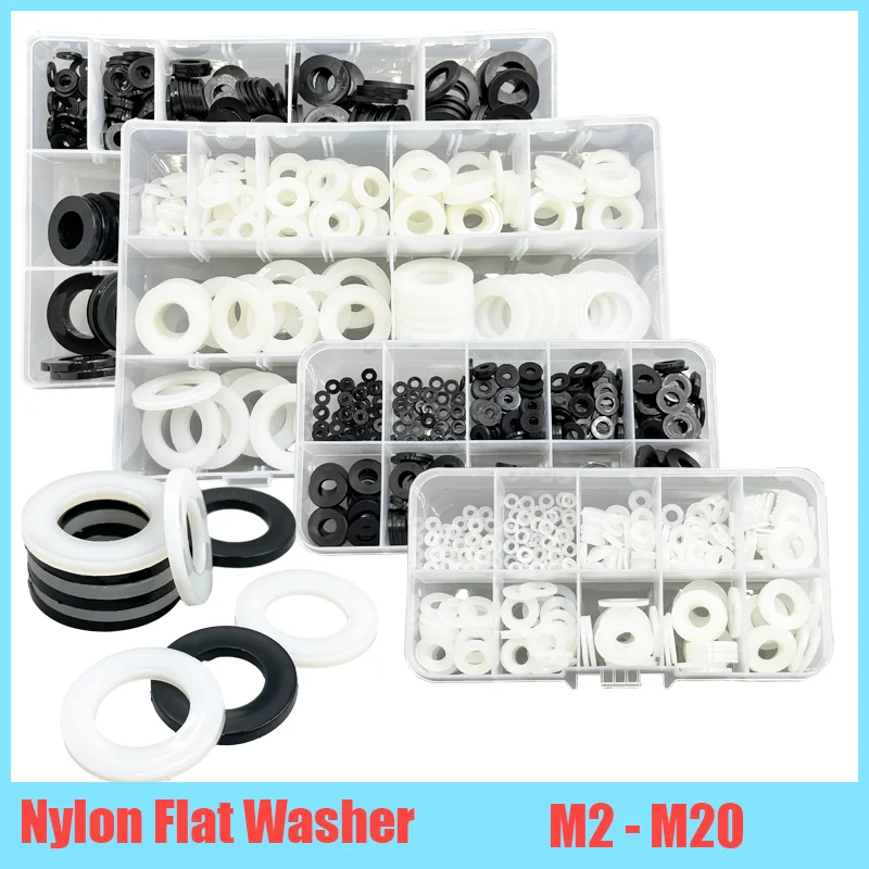 

Nylon Flat Washer Black White Plastic Sealing Hard Washers M2 M2.5 M3 M4 M5 M6 M8 M10 M12 M14 M16 M18 M20 for Screw 240/350 Pcs