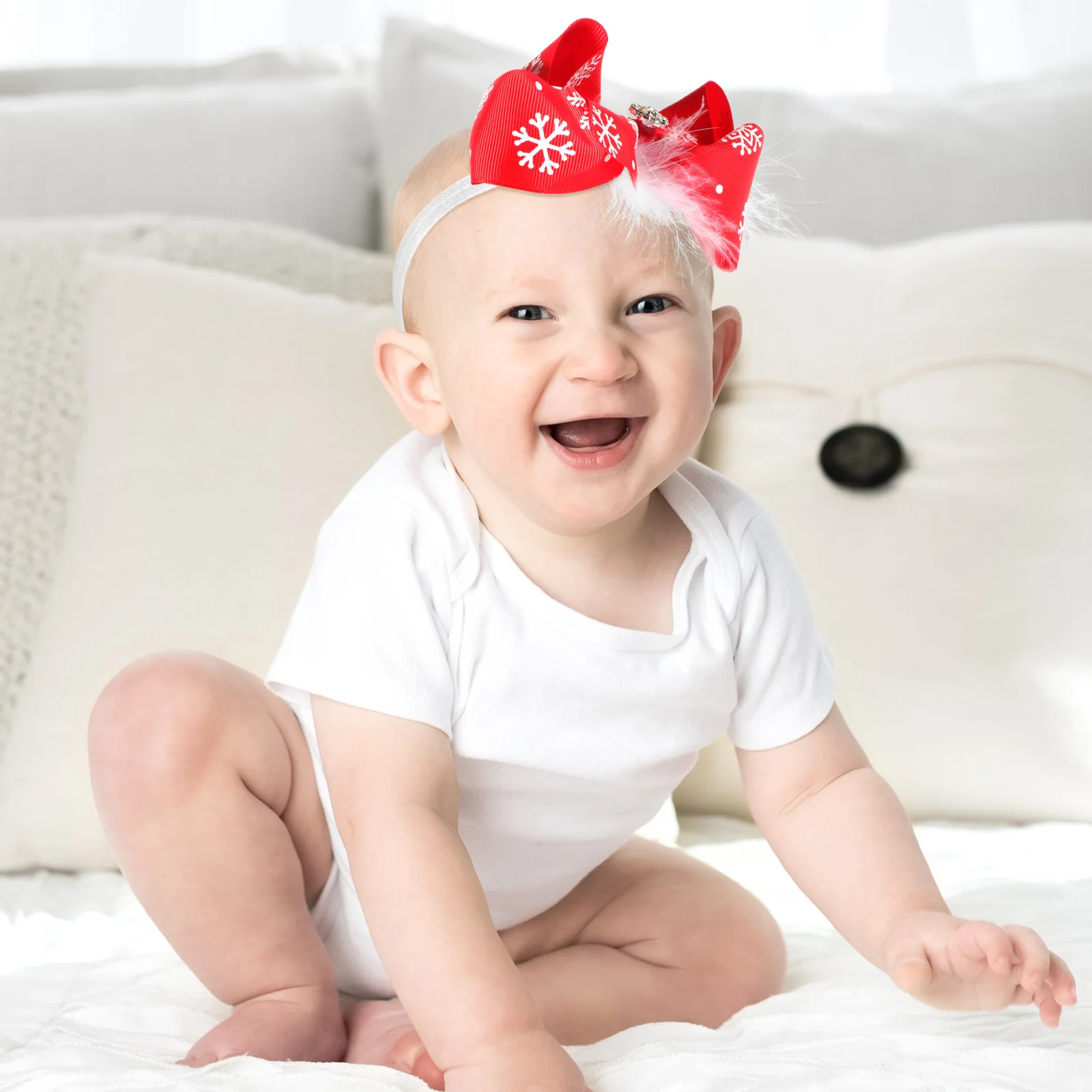 

1 шт., детская повязка на голову с узлом-бабочкой, праздничный узор снежинки, форма банта, мягкая ткань, детское украшение для волос, идеально подходит для праздника