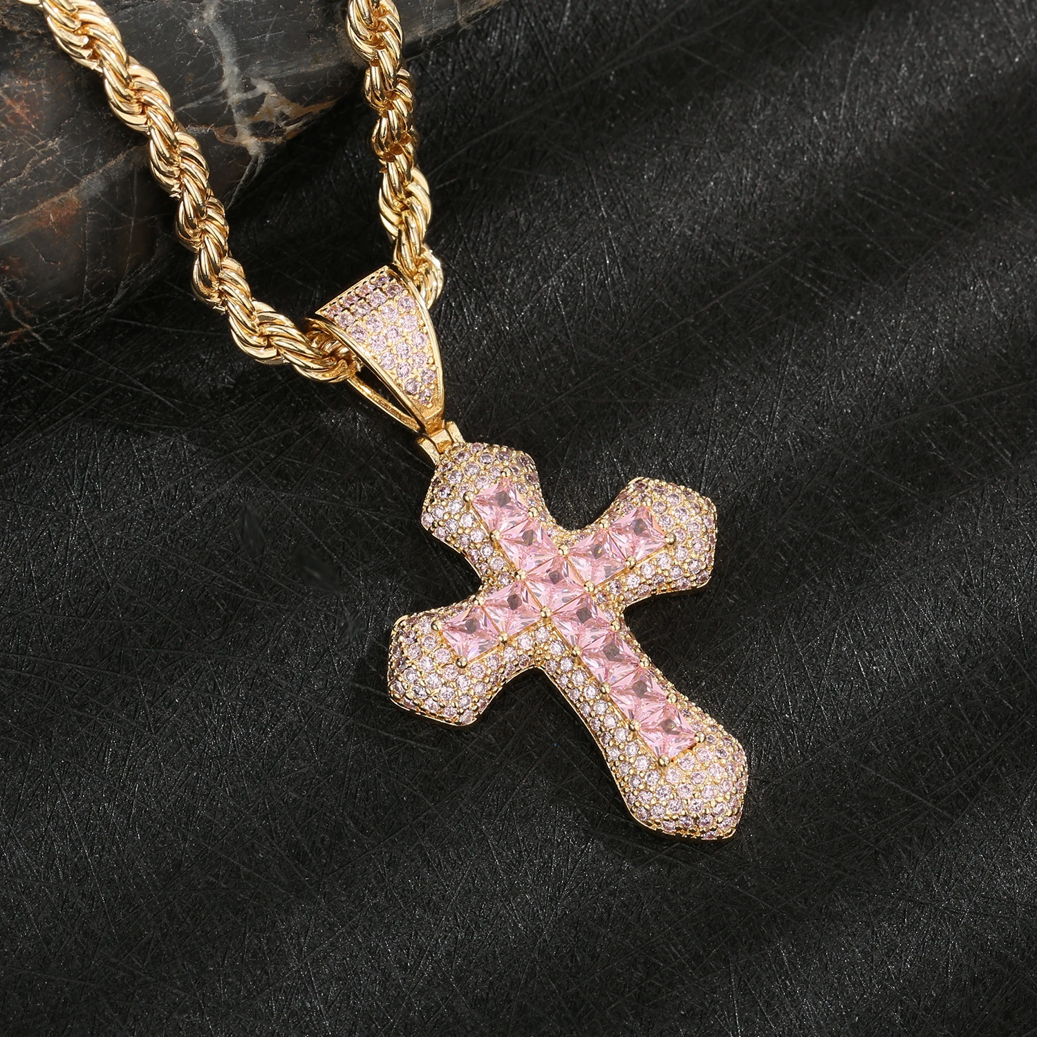 

Exquisite Creative Cross Zircon Pendant Stainless Steel 3mm Tennis Chain Men's Fashion Casual Party Jewelry Holiday Gift