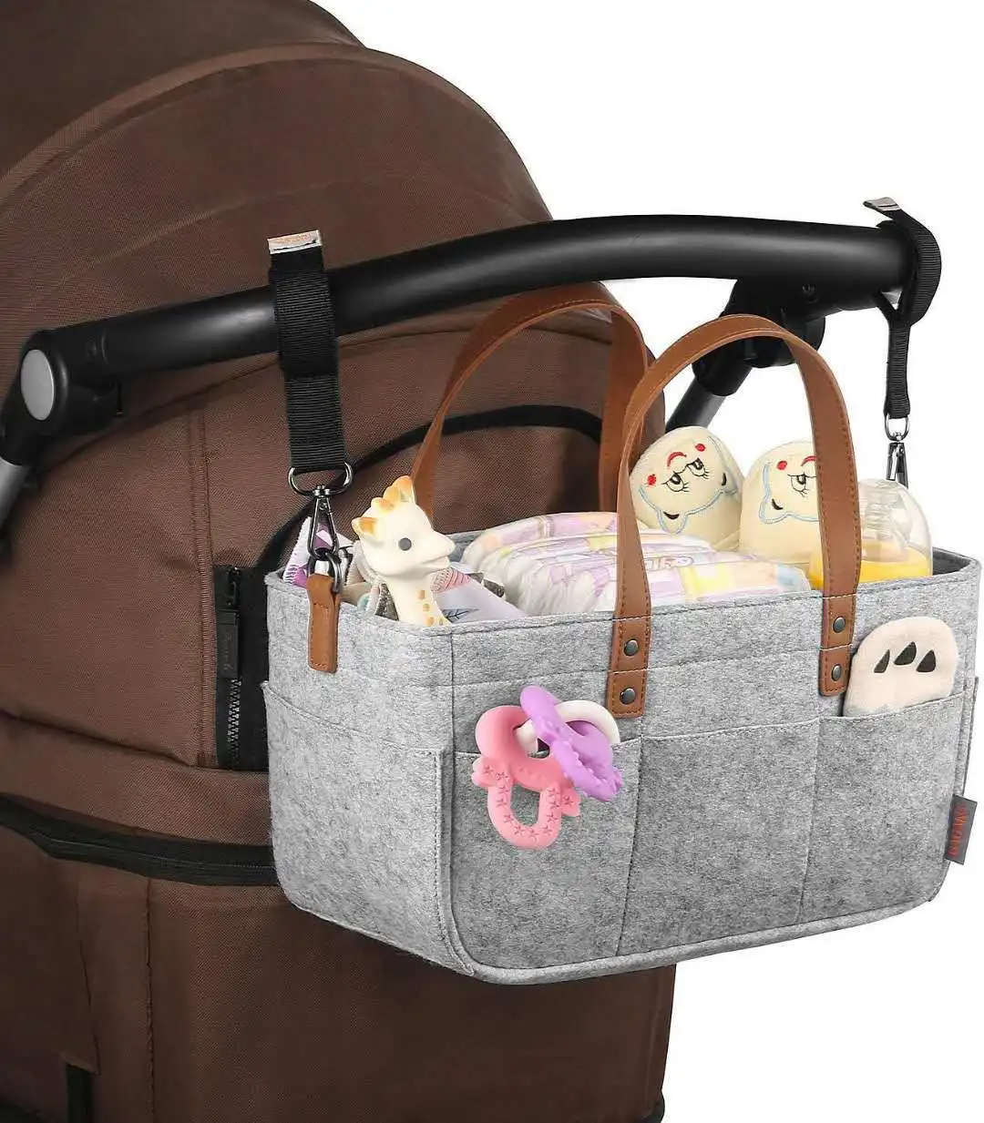 Baby Felt Storage Nursery Organizer Basket Infant Diaper Bag with Handle Caddy Changing Nappy Kids Storage Carrier Large Pocket