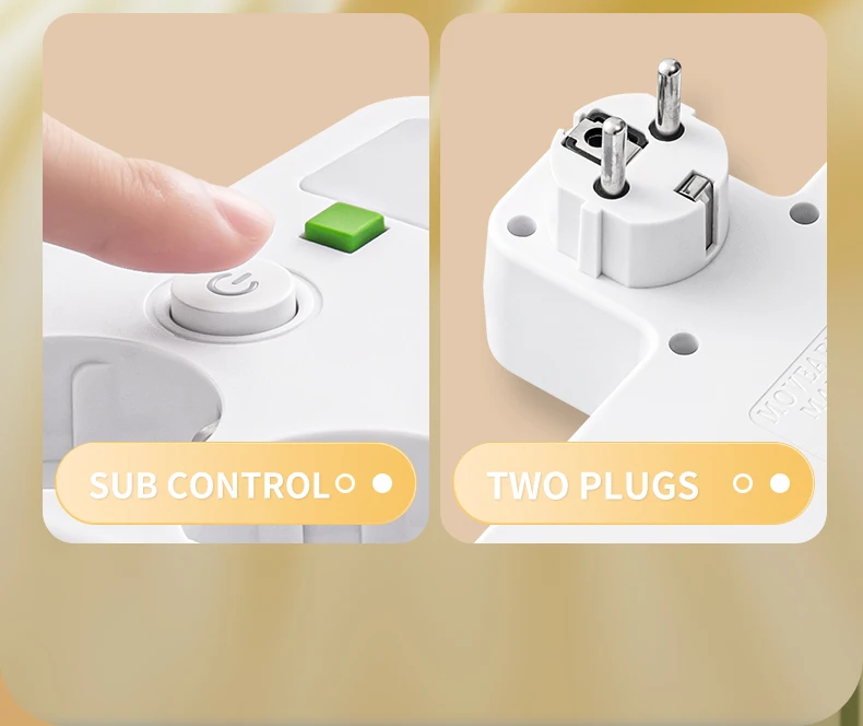 EU-Stecker-Steckdosenleisten. Zwei Spezifikationen mit oder ohne USB-Typ-C-Anschluss. Wandladegerät für das Heimbüro – Detail 6