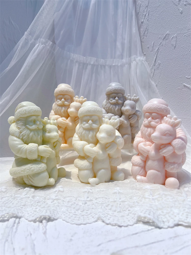 Kerst Kerstman Met Herten Kaars Schimmel DIY Siliconen Vorm Zeep Mal Voor Kunst Sculptuur Maken - afbeelding 2