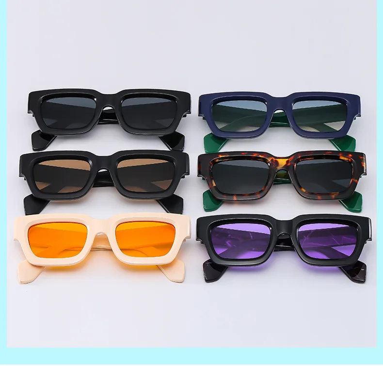 New Retro Rectangular Thick Small Square Sunglasses Unisex Punk Ins Designer UV400 Sun Glasses