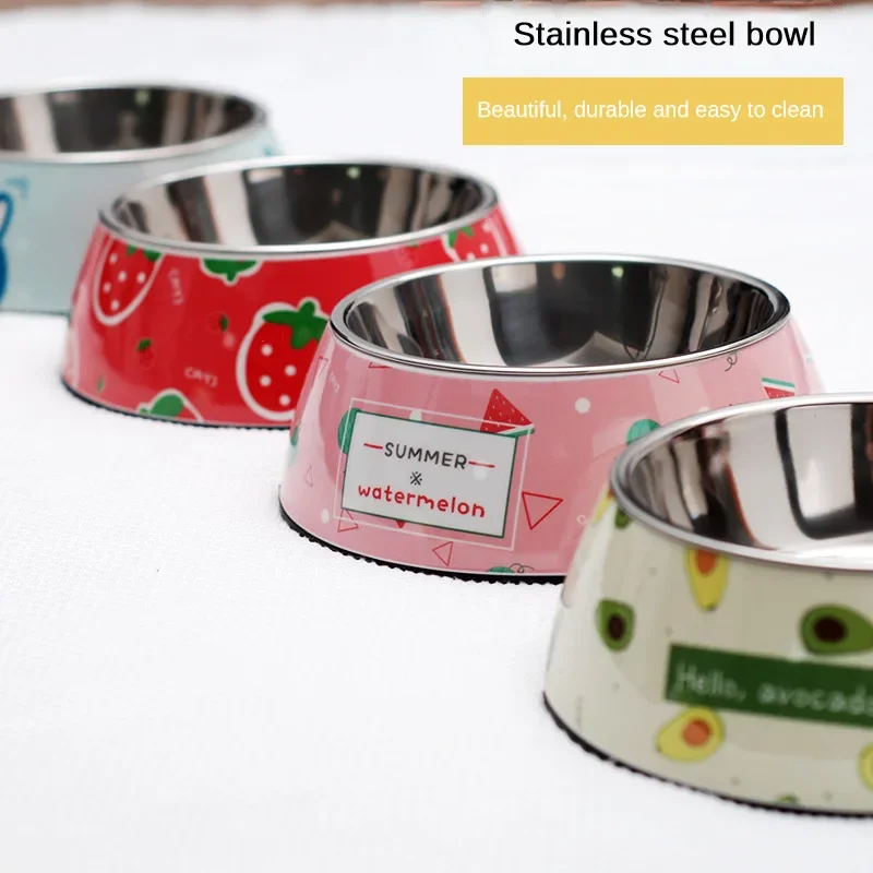 

Cat Bowl Pets Water Food Feed Dog Bowls Detachable Stainless Steel Basin Cartoon Cute Patterns Non Slip Pet Bowl Pet Supplies