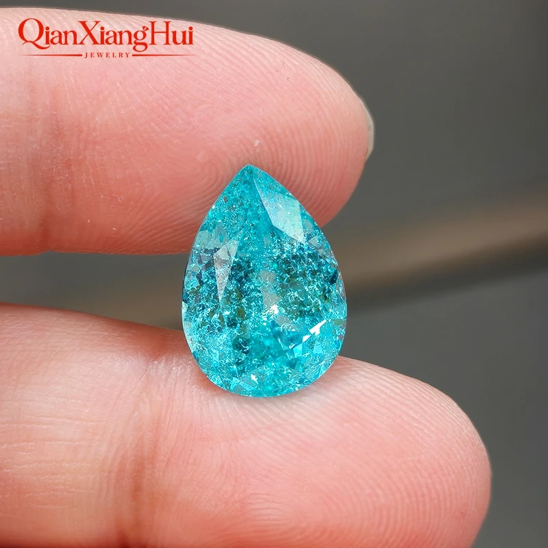 Pear Shape Lab Grown Yttrium Aluminum Garnet YAG Loose Gemstone Neon Blue Paraiba With Inclusions  Ring Pendant Jewelry Making