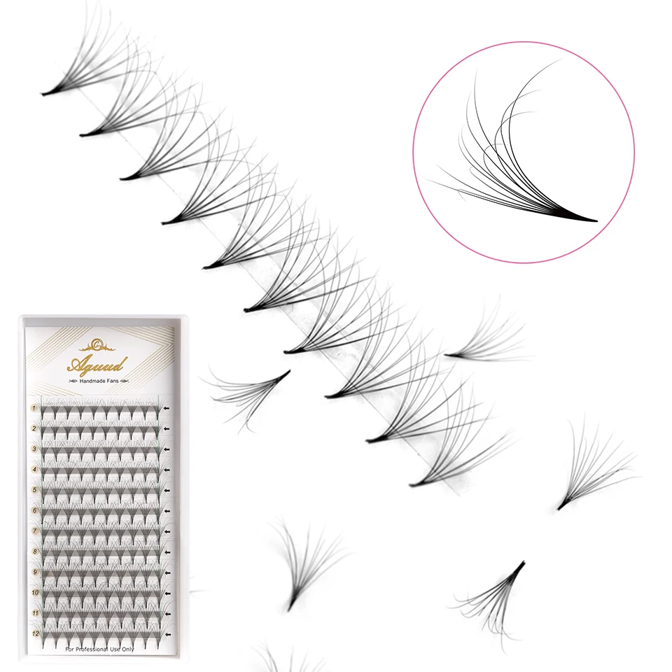 

AGUUD 2 in 1 Double Stack Premade Eyelash Extensions Fans Silk Soft Narrow Stem,Sharp Pointy Base,6D Dense Fluffy Cluster Lashes