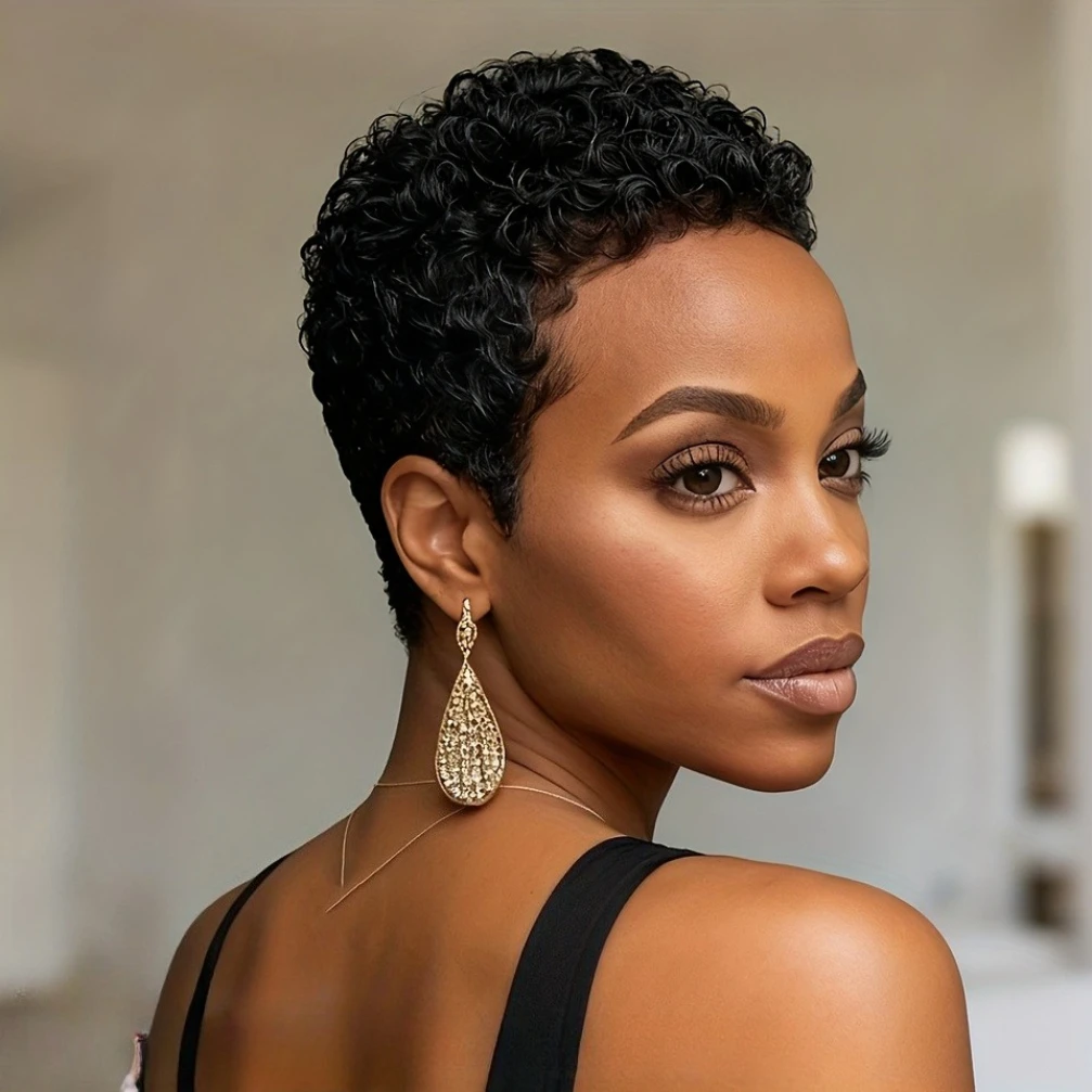 

Короткие афро-кудрявые вьющиеся парики Афро-кудрявый парик Бразильские парики из натуральных волос для женщин Полные машинные парики из человеческих волос с челкой