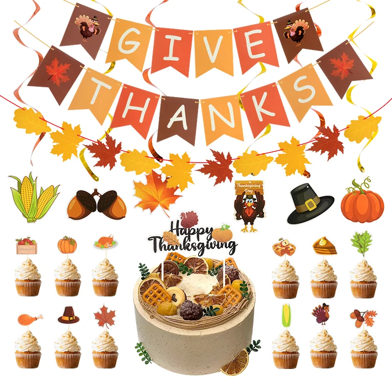 

Thanksgiving Party Decoration GIVE THANKS Banner Hanging Swirls for Home Autumn Classroom Fall Decor Thanksgiving Party Supplies