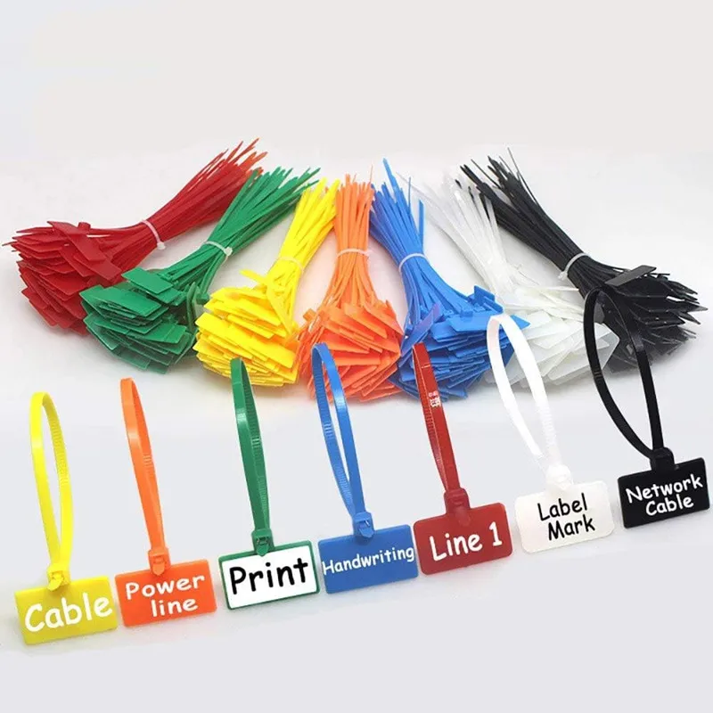 100Pcs Nylon Cable Zip Ties Tags Labels Marker Write on Self-Locking with Free Printable Labels for Wire Marking and Organizing