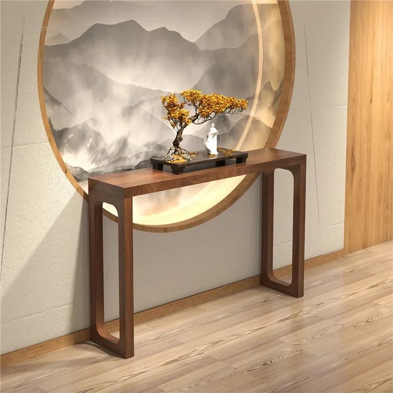 New Chinese Style Solid Wood Console Table for Corridor Long Narrow Side Table for Living Room Entrance Wall Table for Aisle