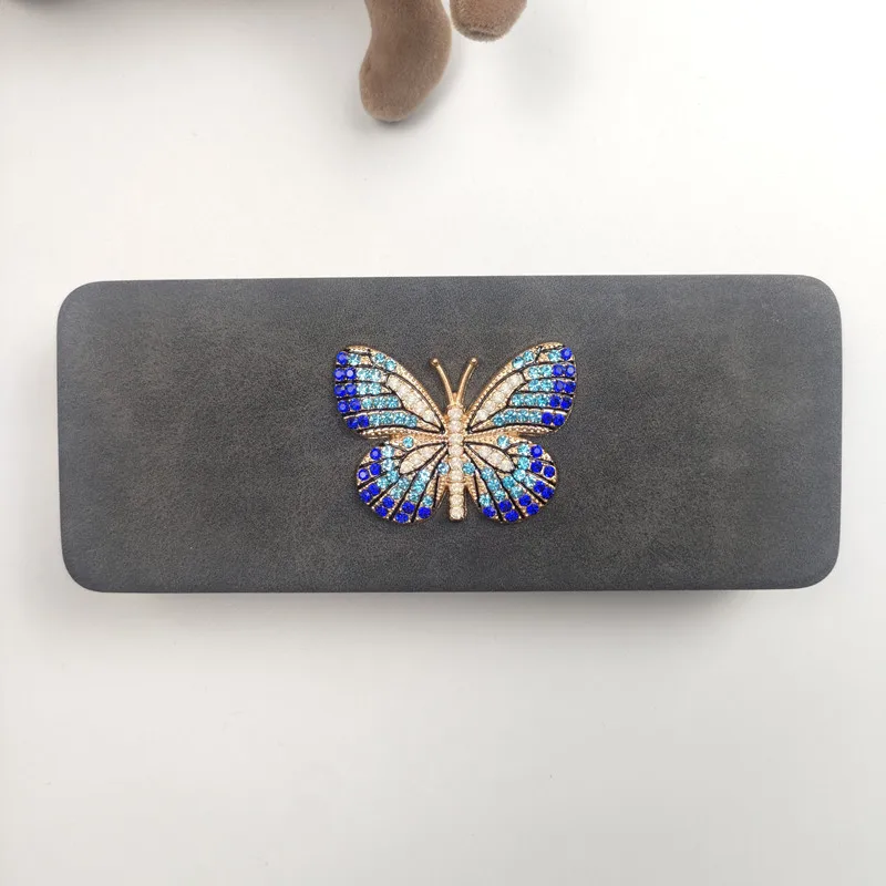 Women's Diamond-Encrusted Butterfly Pattern Portable Sunglasses Storage Case Luxury Eyeewear Accessories B2