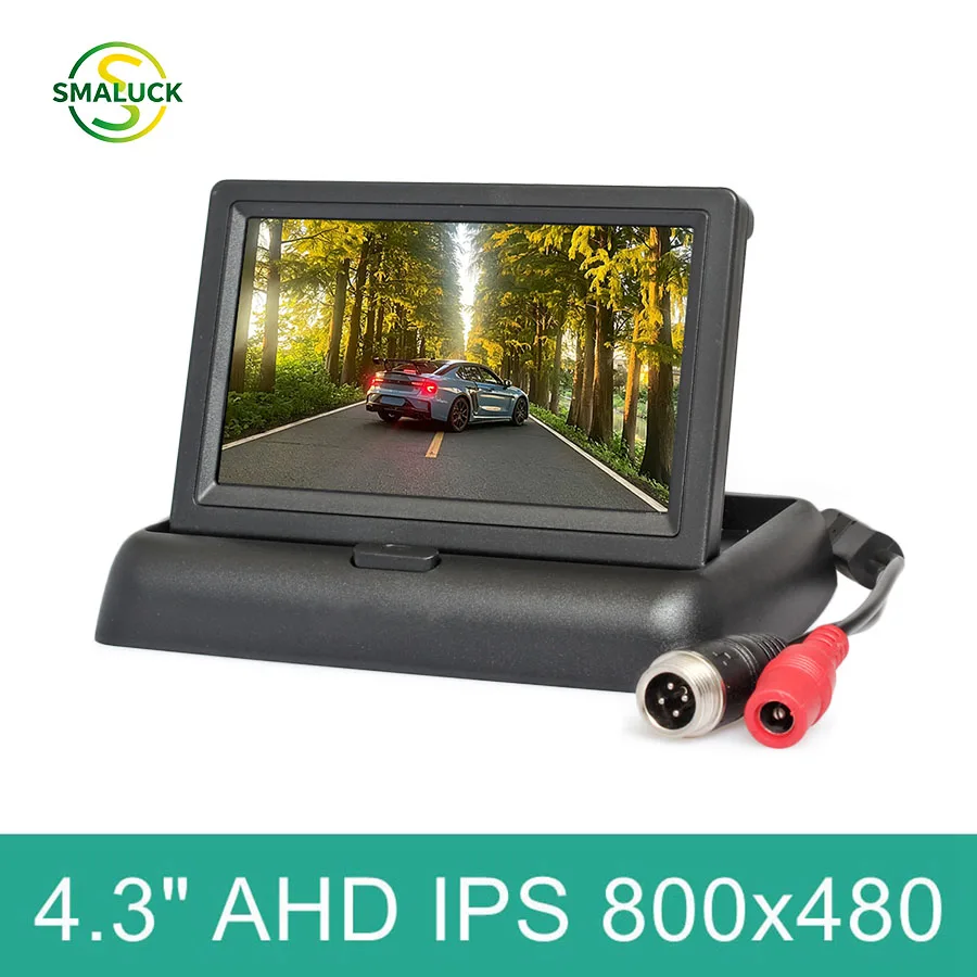 SMALUCK 4Pin Foldable 4.3inch AHD IPS Rear View Car Monitor 800*480 Backup Monitor for AHD CVBS Car Camera
