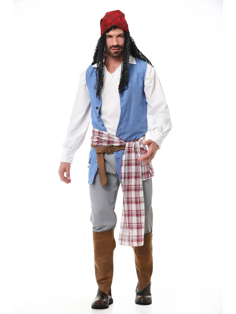 Unisex Retro Piraten-Cosplay-Outfit Blaue Weste Halloween Karneval Familien-Paar Kostüm Bühnenkostüm 2026 – Detail 10