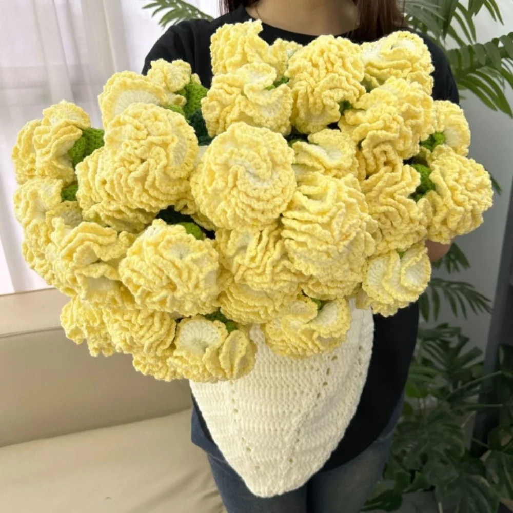 

Crochet Carnation Bouquet Blanket Finished DIY Craft Knitted Flower Blanket Fashion Carnation Nap Blanket Valentine's Day