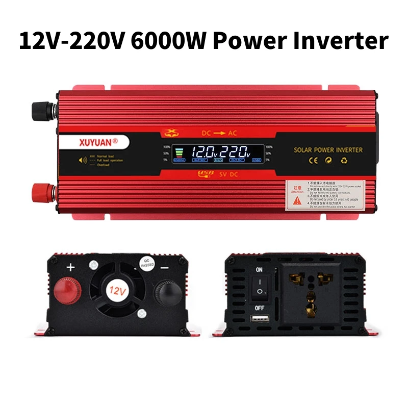 

12V-220V 6000W Portable Power Inverter LCD Display Solar Inverter Dual USB Fast Charging for Phone Laptops Car