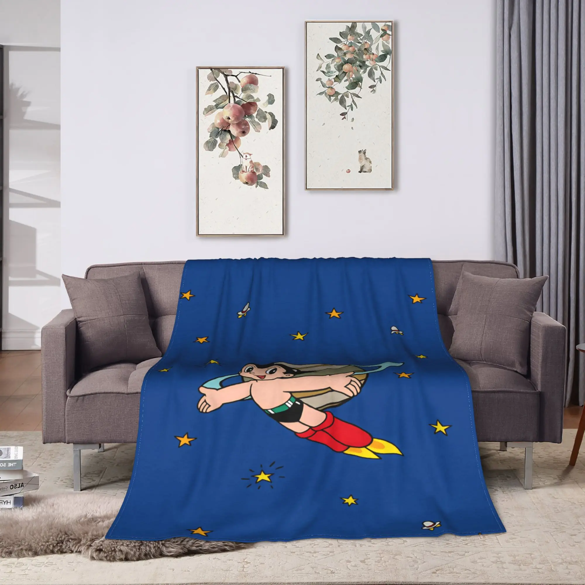 Astro Cartoon Boy Flannel Blanket  Super Warm Throw Blanket for Bedroom Decorative Street Trend Bedspread Sofa Bed Cover