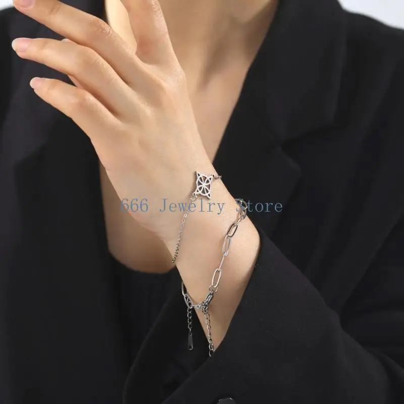 F2TD Stainless Steel Jewelry Set Witch Irish Knots Shaped Necklaces Bracelets Earrings Rings Elegant Women Accessories