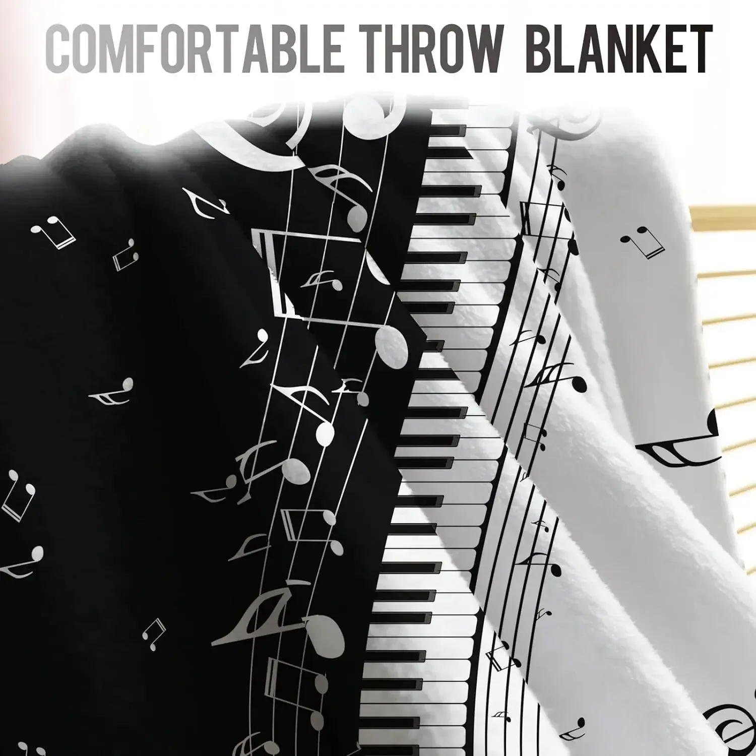 Music Blanket Gift, Abstract Piano Music Notes Decorative Home Fur Blanket, Soft and Comfortable Lightweight Blanket
