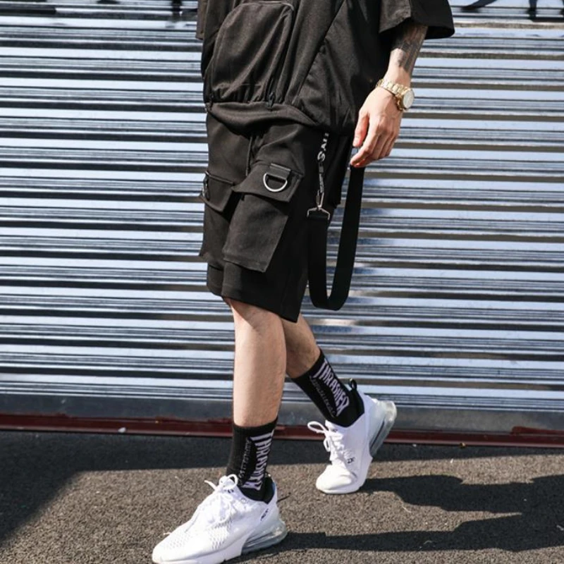 Male Bermuda Short Pants Black with Draw String Men's Cargo Shorts Half Jorts Comfortable Casual Luxury Streetwear Y2k Designer