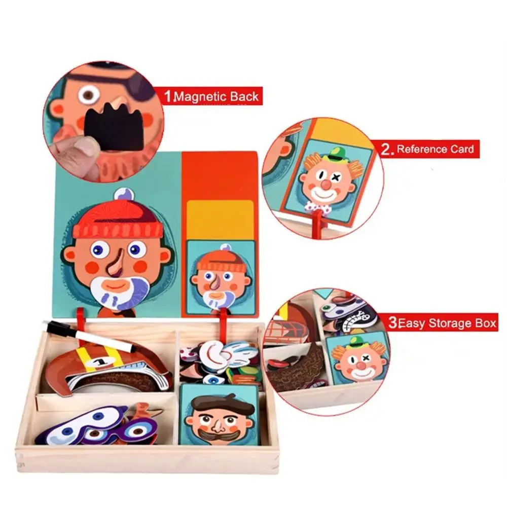 Houten magnetische 3D-puzzels Herbruikbaar met deksel Magnetische stickers Speelgoed Educatief 2 houders Houten puzzels Magneetboek Kinderen