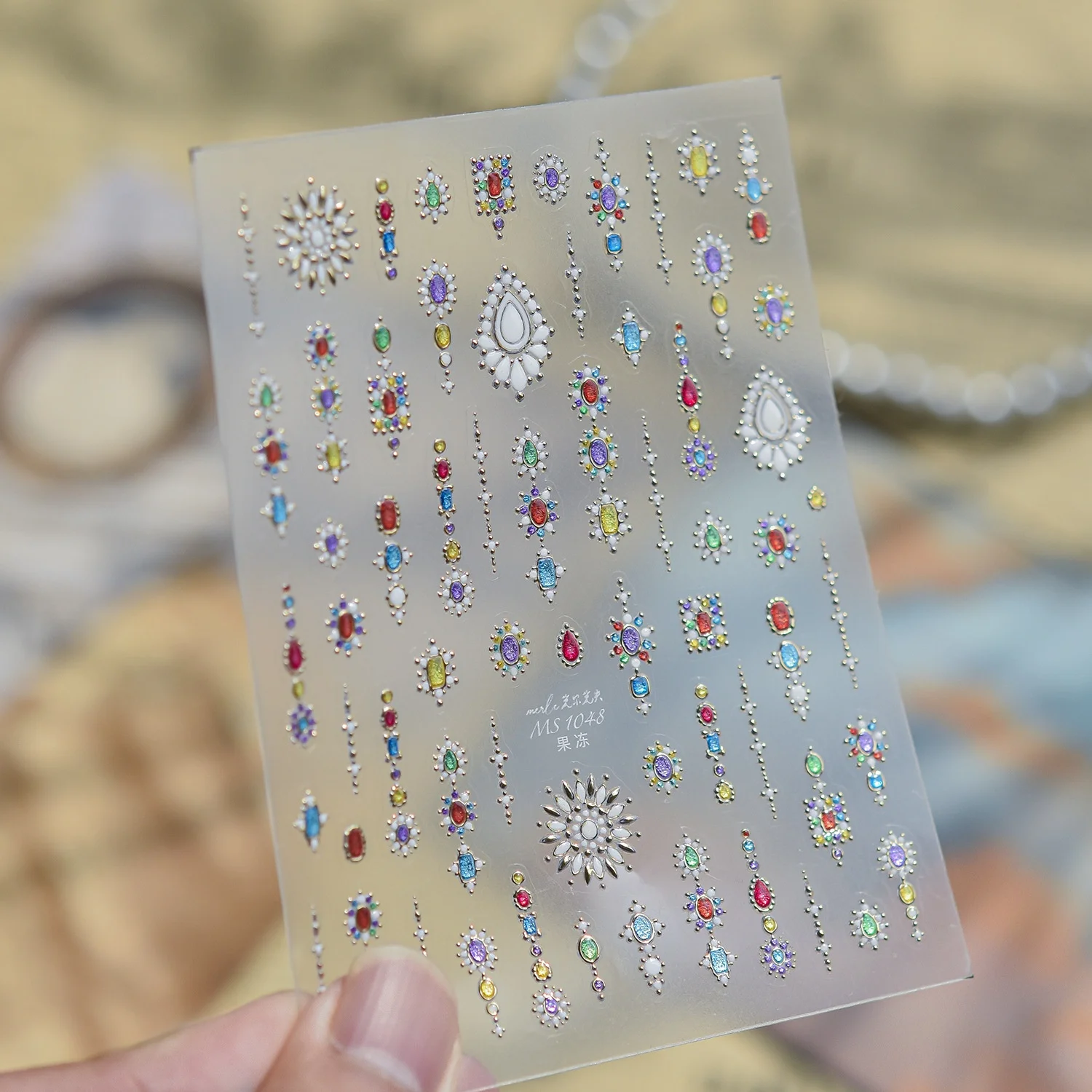 Dopamine Multi Shape Color Gem Chain Rhinestone Radiant Star Floral Group 5D Nail Art Stickers Glam Jelly Self Adhesive Decals