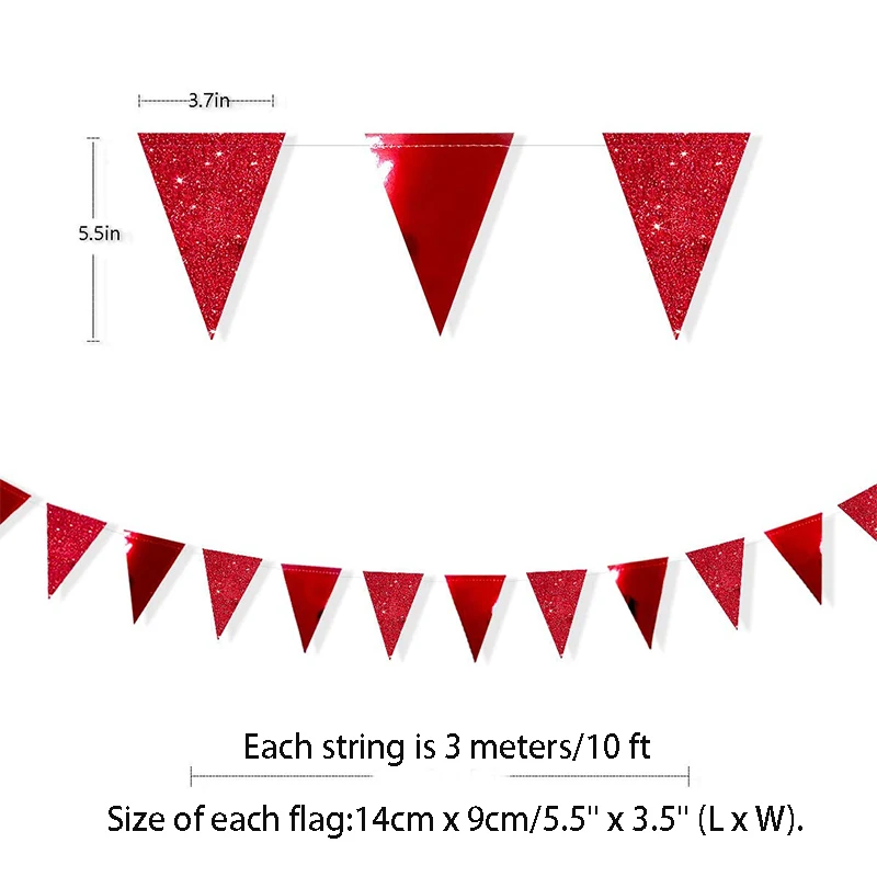 Bendera Bendera Kertas Metalik Dekorasi Spanduk Segitiga Pesta Merah untuk Perlengkapan Pita Pesta Pesta Pesta Pertunangan Pernikahan