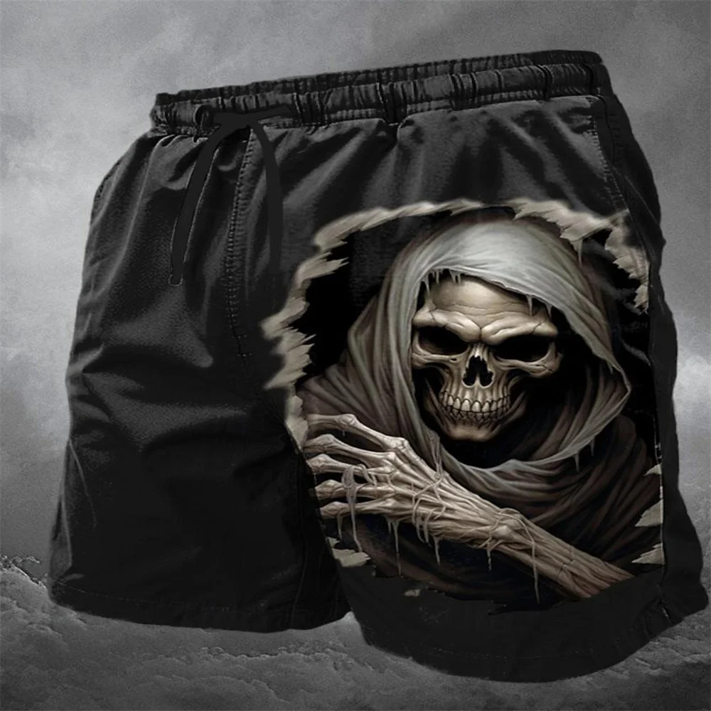 Fashion Skull 3D Print Beach Shorts Men Women Summer Hip Hop Oversized Surfing Board Sport Pants Swimsuits Trunks Kids Clothing