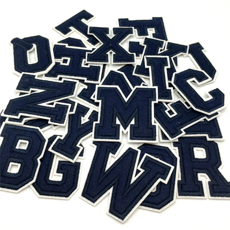 Navy Blue Letters Embroidery Patches Applique Diy Alphabet Iron on Patches For Clothing Sewing Name Patches on Clothes Bags