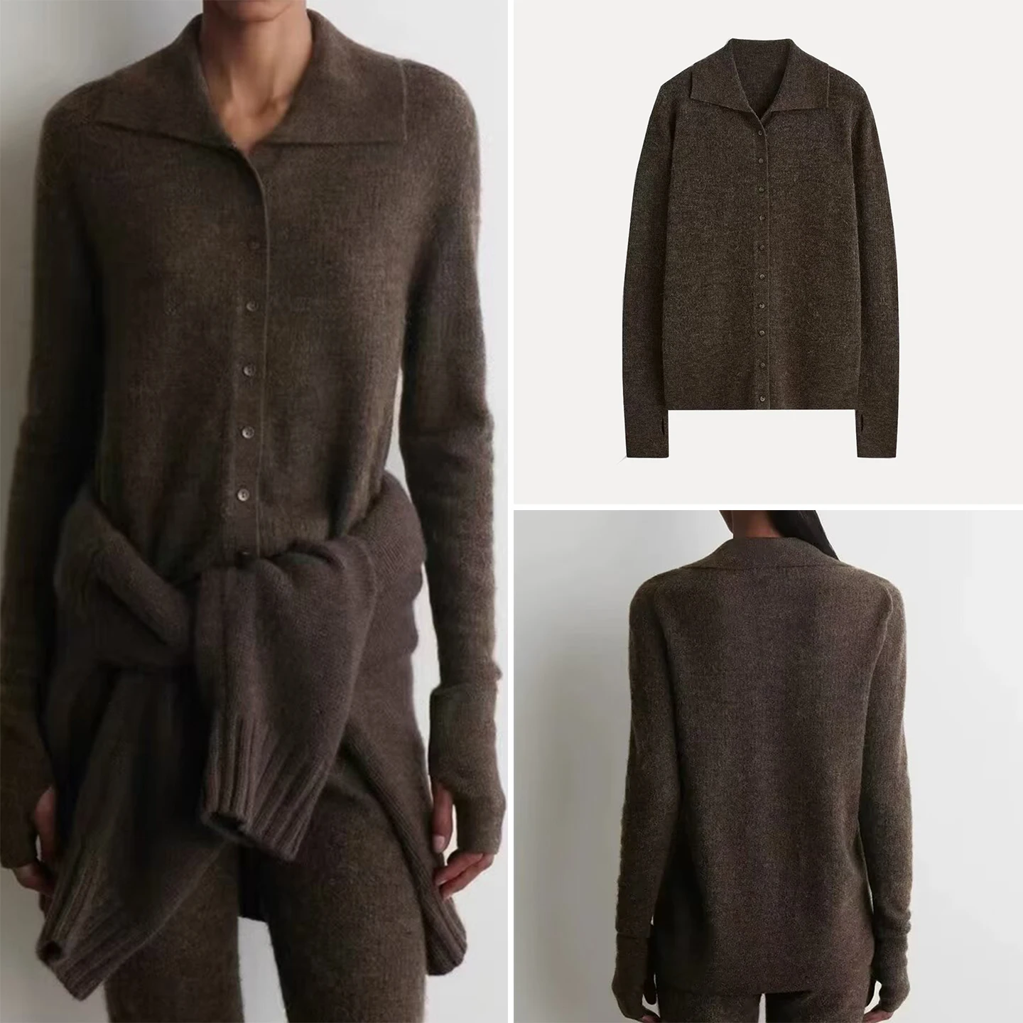 

2025 Autumn New Women's Personali Poodle Collar Open Cardigan Versatile Long Sve Knitted Sweater European Sle Z