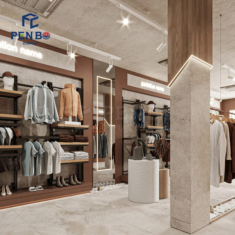 custom.Full Store Output Modern Clothing Shop Design | One-Stop Garment Display Rack System & Store Fixtures