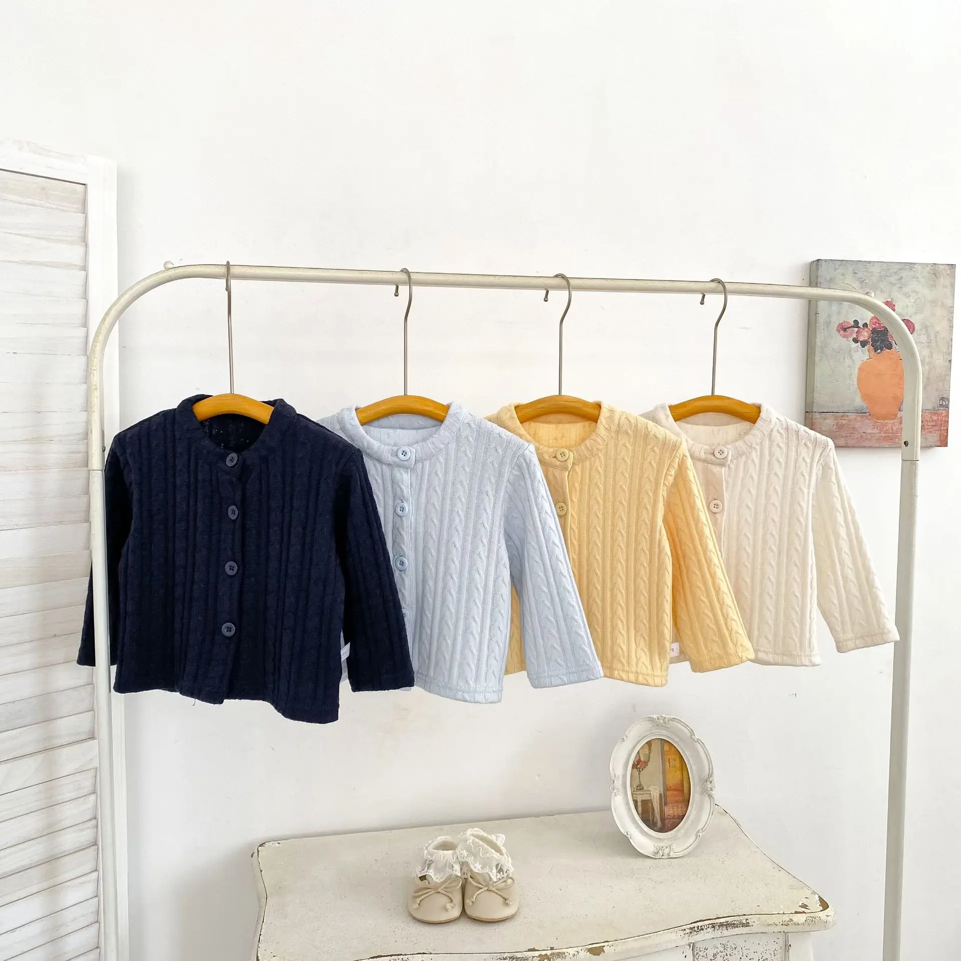 2026 New Autumn Girls 2Pcs Set | Solid Cardigan + Lace Collar Long Sleeve Top | Chic Outfit